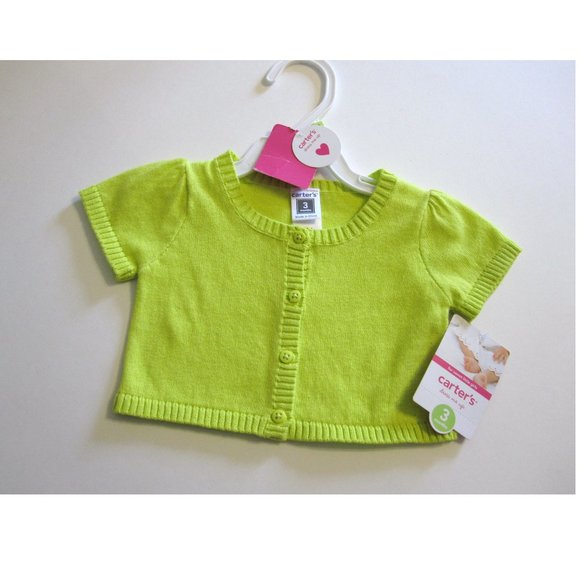 New with Tags Carter's Cardigan Sweater Shrug Lime Green Size 3 Months - Picture 2 of 2